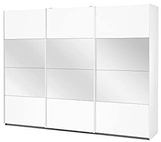 Rauch Möbel Quito, Schwebetürenschrank, Farbe Weiß, Breite 271 cm | Kleiderschrank mit Schwebetüren, Schiebetüren, 3-türig, mit Spiegel, für Schlafzimmer, Jugendzimmer, Ankleidezimmer, Flur