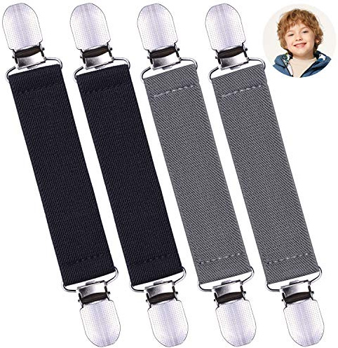 wisdompro Handskklämmor, 4-pack vantar klämmor med elastiska remmar för barn, toddle och vuxna – grå och svart