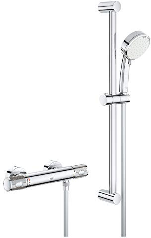 GROHE Grohtherm 1000 Performance - Thermostat-Brausebatterie mit Brausegarnitur (wassersparend, Brausegarnitur II 600 mm), chrom, 34783000