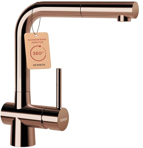 SCHOCK® Küchenarmatur LAIOS Copper I bronzene Hochdruck Armatur mit ausziehbarer Schlauchbrause I 360° schwenkbar I Edelstahl mit PVD-Beschichtung I Einhebelmischer Standardanschlüsse I Höhe 285 mm