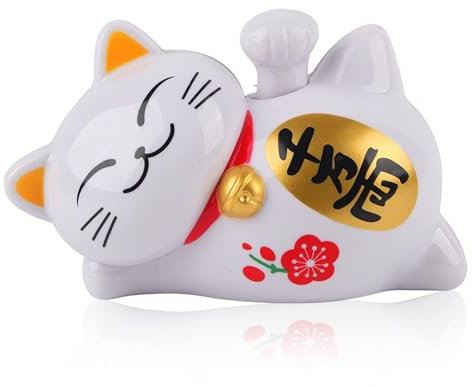 HERCHR Lucky Cat, Solar Powered Cute Waving Cat Fengshui Cat Decor Estatua de Gato para el Coche Fortune Cat for Home Display