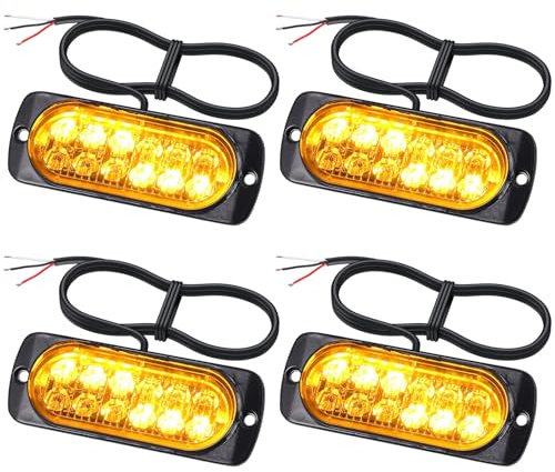 EYPINS - 4x Feux de Pénétration Stroboscopique LED 12/24V 12 LEDs Orange Haute Intensité Étanche IP65 18 Modes de Clignotement Léger&Compact Universel pour Voiture Camion Tracteur et Véh