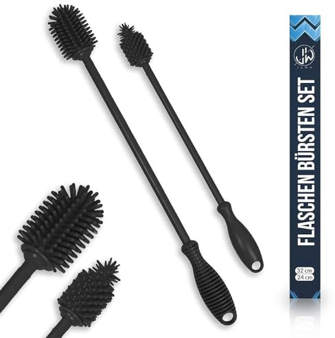 JAWAonline Rinse Brush Set 32cm y 24cm - Cepillo para Botellas Silicona Suave y sin arañazos - Cepillo Limpia Botellas Flexible - Cepillo Limpiador para Botellas Pequeñas y Grandes