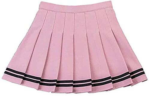 Black Sugar - Gonna a righe da scuola vintage, tinta unita, plissettata, per pattinaggio, donna, elasticizzata, corta, media, in materiale spesso Rosa XXL