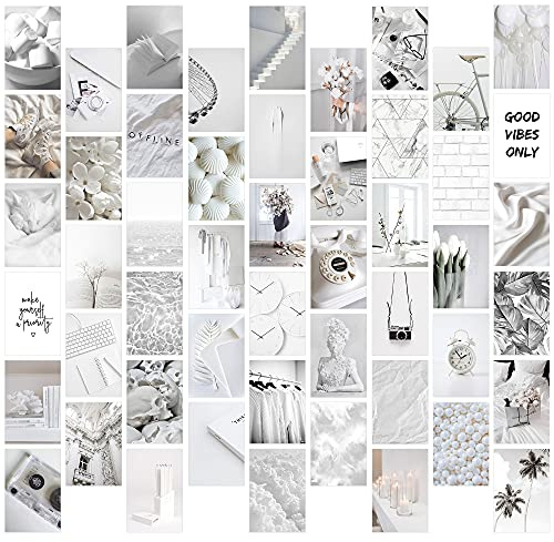 GROBRO7 50p Kunstkarte grau weiß Wall Collage Kit, Ästhetisches Bild Indie Room Decor Kunstposter für Wohnheim Wanddekor, Wandkunstdrucke für VSCO Mädchen Jungen
