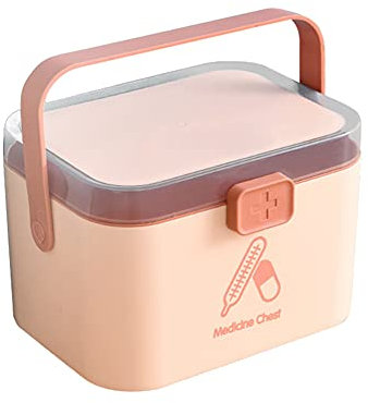 ikasus Medizinbox,Erste-Hilfe-Koffer, hygienische Verschlussbox,Hausapotheke mit Tragegriff,Erste Hilfe Box zur Medikamentenaufbewahrung,27.7cm x 20.4cm x 19.4cm Kunststoff-Rosa