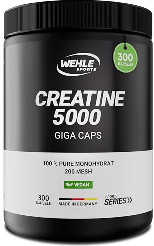 Wehle Sports Creatin hochdosiert – 300 Kapseln – 5000 mg pro Tag | Creatin Monohydrat – ohne Zusatzstoffe – vegan, produziert in Deutschland