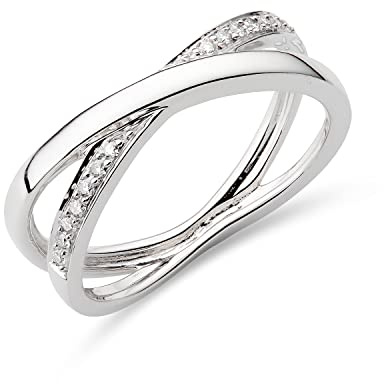MIORE Verlobungsring Damen Ring Diamant Ring Kreuz Design Echtes 9 Karat (375) Weißgold mit 14 Echten Diamanten von 0,19 Karat Brillant Gold Handgemachter Damen Schmuck