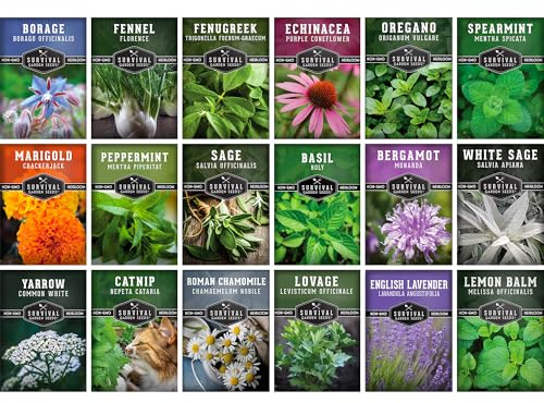 Medicinal Herb Seeds for Planting | 18 Seed Variety Pack of Heirloom, Non-GMO Herbs – Herbal Teas, Tinctures & Home Apothecary Garden Kit – Survival Garden Seeds