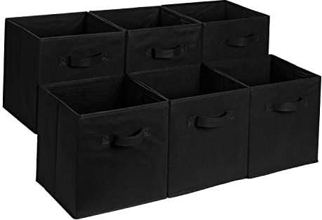 Amazon Basics zusammenklappbarer Aufbewahrungswürfel/Organizer aus Stoff mit Griffen, 6 Stück, Einfarbig Schwarz, 33 cm x 33 cm x 33 cm