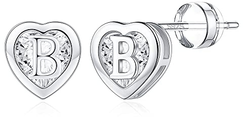 IEFWELL Stud Earrings for Women Girls - Silver Plated Stud Earrings Heart Initial B Letter Earring, Hypoallergenic Earring for Piercing Womens Trendy Jewelry Gifts