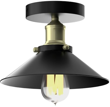 Heilmetz Deckenlampe Schwarz, Lampenschirm Metall, E27, Vintage Retro Deckenleuchte für Flur Wohnzimmer Schlafzimmer Küche, Industrial Lampe Decke, 1 Stück