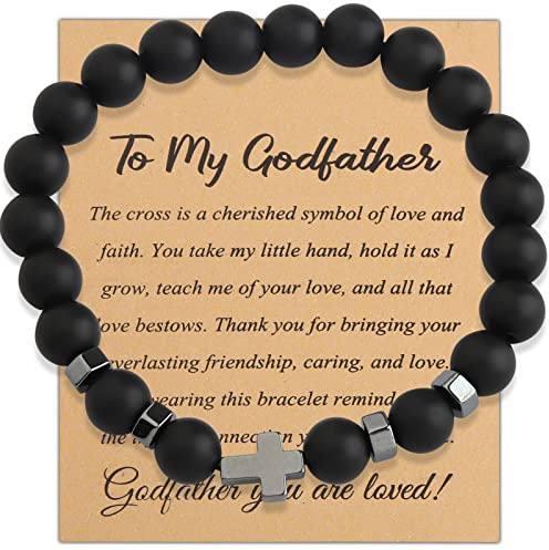 ENSIANTH Godfather Bracelet Godfather Gifts from Godchild Godfather Proposal Gifts Baptism Gift Cross Charm Godfather Jewelry for Men (BR-CARD)