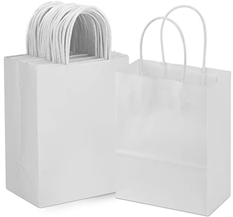 50 Pièces Sac Kraft Sachet Kraft 21 x 11 x 27 cm Sac Papier Kraft Sac Papier Kraft Poignée épaissir pour Emballer Des Cadeaux de Noël Fête de Mariage Boulangerie, Blanc