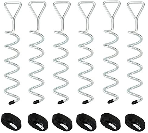 ZOENHOU 6 Set Trampoline Anchor Kit, Heavy Duty Trampoline Tie Down Kit, 12 Inch Ground Steel Stakes Anchor Corkscrew Shape for Trampolines, Swings, Tent, Camping