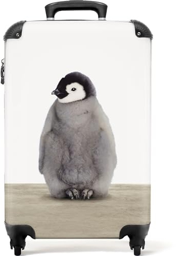 NoBoringSuitcases© Kinderkoffer Mitgebsel Kindergeburtstag Koffer Klein mit | 55x40x20 cm - Rollen Handgepäck Geschenk - Pinguin - Grau - Tiere - Kindergepäck Trolley,