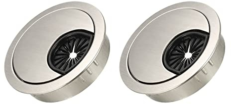 METALLIXITY Cable Cord Grommet (50mm/1.97) 2Pcs, Zinc Alloy Round Cable Hole Cover Wire Organizer - for Home Desk Cable Wire Management, Brush Silver