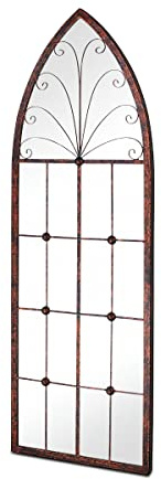 MirrorOutlet Großer rustikaler Spiegel aus Metall, gewölbt, für den Garten, Außenbereich, Bronze, 120 x 40 cm, Braun