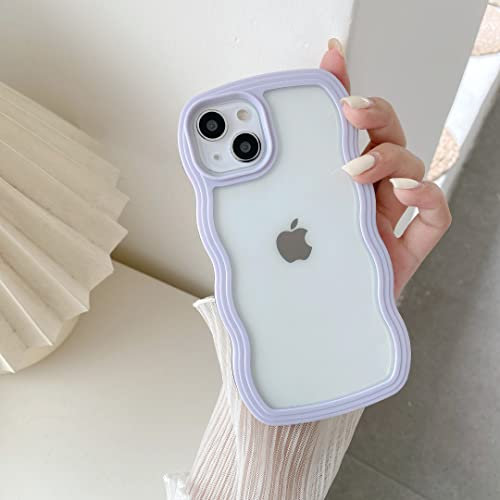 QLTYPRI Kompatibel mit iPhone 13 Hülle, iPhone 14 Transparent Case Aesthetic Curly Handyhülle Frauen Mädchen Girls Süßes Wellen Design Silikon TPU Bumper Schutzhülle - Lila