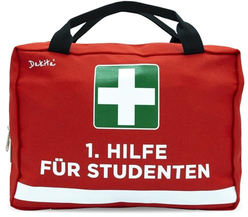 Dakita Erste-Hilfe Tasche für Studenten – Lustiges Geschenk zum Studienbeginn oder Abschluss der Prüfungen – 28×18×8 cm – rot, ohne Inhalt