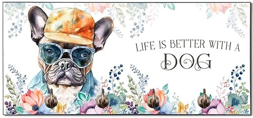 Cadouri Design-Hundegarderobe mit Französischer Bulldogge - Leinenhalterung für Halsband, Leine & Geschirr - originelles Geschenk für Hundebesitzer - handgefertigt