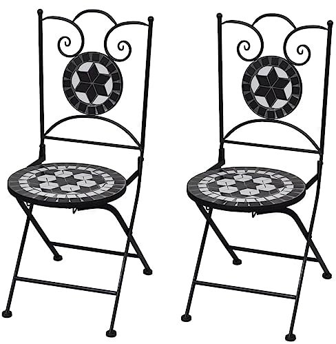 Homgoday Bistrostühle Klappbar 2 STK. Bistrostuhl Klappstuhl Gartenstuhl Balkonstühle Balkonstuhl Terrassenstuhl Gartenmöbel Balkon Set Esszimmerstuhl Stühle Keramik Schwarz und Weiß