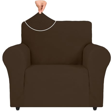 Ystyle Weicher Elastisch Sofabezug 1 Sitzer, Dunkel Kaffee | Sofaschoner Rutschfest, Universaler Couch Überzug mit Armlehnen, Moderne Sofa Cover, Waschbarer Sofahusse für Wohnzimmer