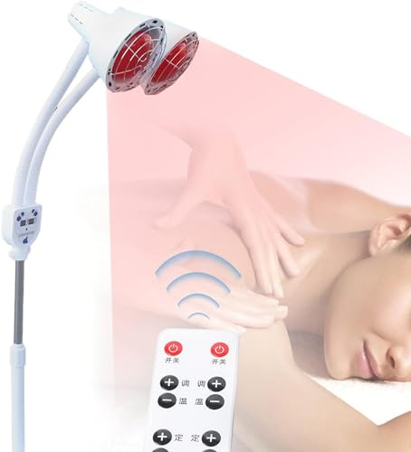 HINOPY Infrarotlampe Wärmelampe, 275W Doppelkopf Therapielampe Infrarot Lampe Ständer 360° Verstellbarer Wärmelampe mit Rädern für Salon Massage