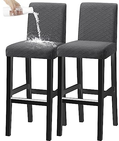 KELUINA Stretch-Barhocker Bezüge Abnehmbar Waschbar, Universelle Hussen für Drehstühle und Esszimmerstühle mit Kurzer Rückenlehne (Dunkelgrau, 2er-Set)
