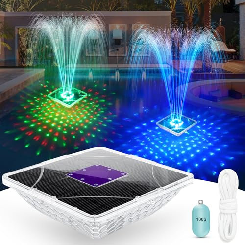ChlorStar Fontana solare con spettacolo di luci,2024 Grande fontana solare con ancora,Fontane quadrate galleggianti per piscina interrata fuori terra, pompa per fontana ad energia solare per piscina,