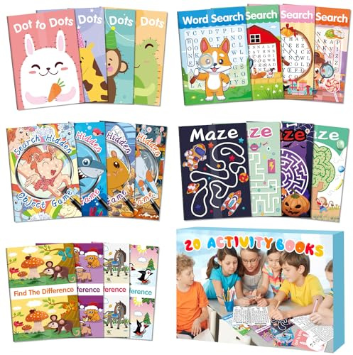 Elfew 20 Stück Aktivitätsbücher für Kinder Party Gefälligkeiten, Kleine Geschenke für Kinder, Mini-Aktvitätsbücher, inklusive Wortsuche, Labyrinth, Punkt-zu-Punkt und mehr für Kinder Party Zubehör