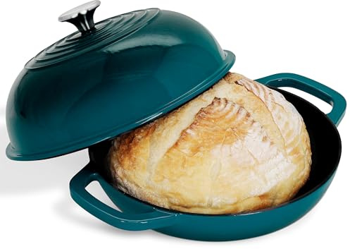 Potted Pans Dutch Oven for Sourdough Baking - 10 Inch Enameled Cast Iron Bread Cloche - Artisan Bakers Ceramic Coated Loaf Pan for Homemade Boule Loaves and No Knead Breads