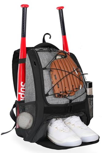 Goloni Sac de baseball, sac à dos pour équipement et équipement de baseball, T-ball et softball, sac de softball avec compartiment à chaussures, crochet de clôture
