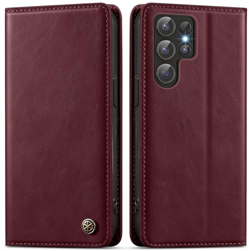 GUCASBE Hülle für Samsung Galaxy S24 Ultra Klapphülle Hülle Leder | Premium PU Leder, 3 Kartenfächer + Geldscheinfach, Ständer, Brieftasche Flip Case, RFID Blockierung, Stoßfest, Weinrot