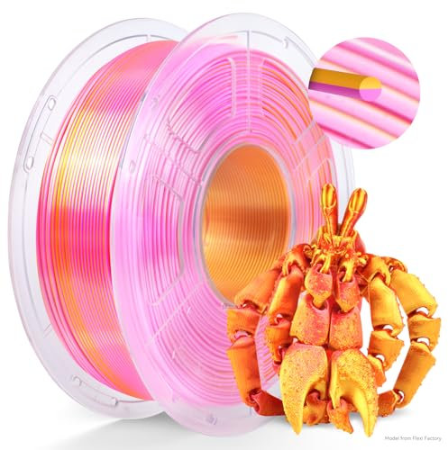 TECBEARS Silk PLA Filament 1.75MM, Dual Color PLA+ Silk Filament 1 kg/Spule, 360° Farbwechsel 3D Drucker Filament, Maßgenauigkeit +/-0.02mm, Seidentexturen Prächtige Farbe Rosa+Gold