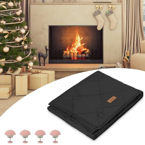 Magnetic Fireplace Cover for Winter, Insulation Fireplace Blanket for Heat Loss with 10 Magnets, Magnetic Fireplace Draft Stopper for Iron Fireplace Frames and Screens, 35 x 37（Inner Size 31x33）