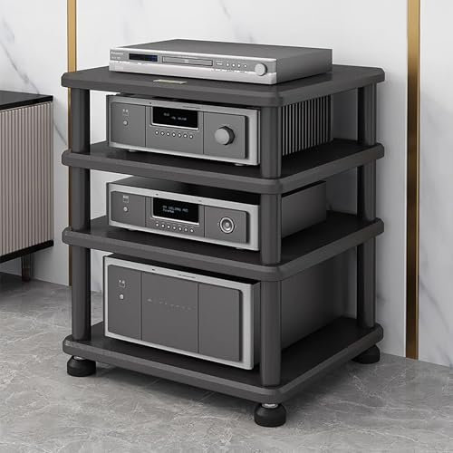 Mobile Stereo Hi Fi Rack Supporto Multimediale Ripiano Angolare per Giradischi Mobile Stereo In Legno, Supporto per Torre di Archiviazione DVD Supporto per Videogioco, Ripiani per Proiettore(Black,Fou