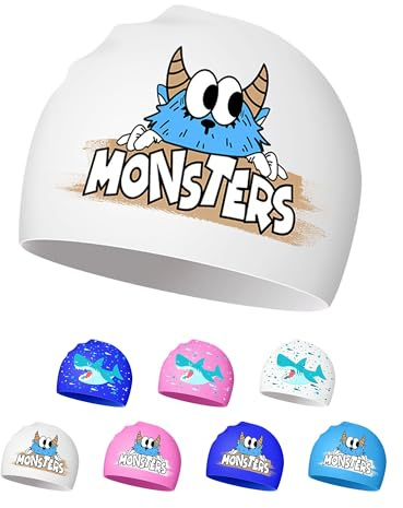 Gorro de Natación para Niños 4-12 años, Silicona, Impermeable, con Diseño Divertido y Antideslizante