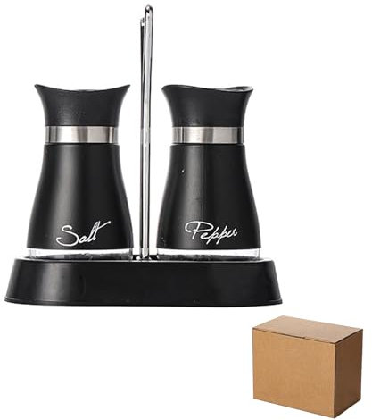 HRLORK Salt and Pepper Shakers Set Pack of 2 Salt and Pepper Pots with Holder Cruet Sets Stainless Steel Lid Glass Bottom for Restaurant Kitchen