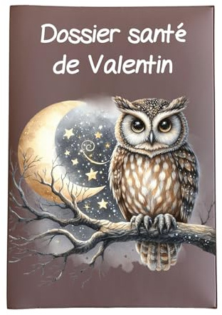 Protège Carnet de Santé Personnalisable, Motif Hibou Nocturne, 16,5 x 23,5 cm, PVC Souple (taupe)