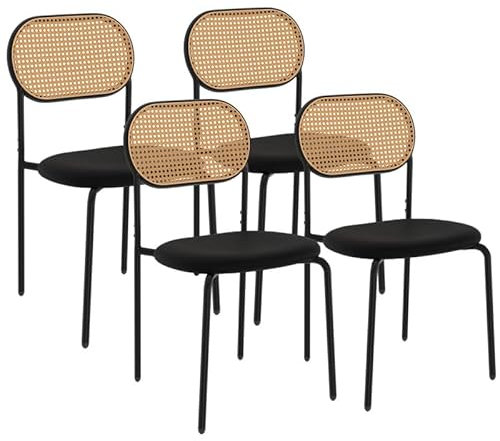 IDMarket - Satz von 4 Vintage-Stühlen Clotilde aus schwarzem Metall und Rohrgeflecht Rückenlehne für Esszimmer