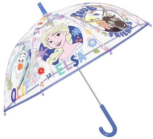PERLETTI Regenschirm Kinder Transparent Frozen die Eiskönigin - Kinderschirm Durchsichtig Kleinkind mit Elsa Anna Olaf - Kinderregenschirm Winddicht für Mädchen 3 4 5 6 Jahre - Durchm 74 cm