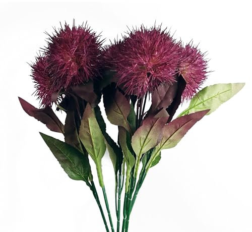 PDL – Pegdev - Pack of 6 x 70cm Artificial Globe Thistle Flower Stems, Purple Realistic Faux Floral Decoration