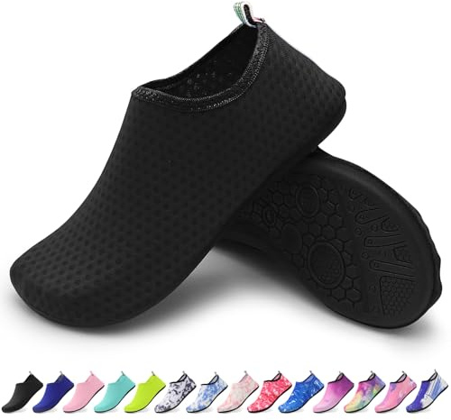 Unisex vattenskor – halkfria vattenskor för strand, pool, yoga, surfing – lätta, andningsbara och snabbtorkande, Svart, 42/43 EU