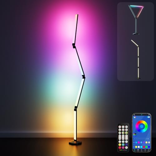 Electight Corner Floor Lamp 67.3[Remote/APP], 360° Foldable Smart RGB LED Standing Lamp, 2200 LM Bright Light, Music Sync, 16 Million DIY Colors, Dimmable,Timer Setting for Living Room,Game Room,etc