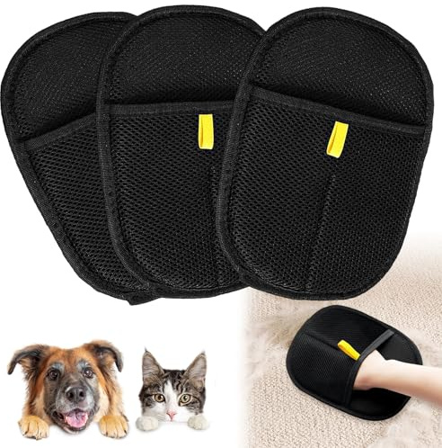 Healife Tierhaarentferner handschuh - Fellhandschuhe Katze - Fell Magnet Handschuh für Haustiere, Antistatisch & Atmungsaktiv, Waschbar, Ideal Als Katzenbürste, Fellmagnet (schwarz, 3 stück)