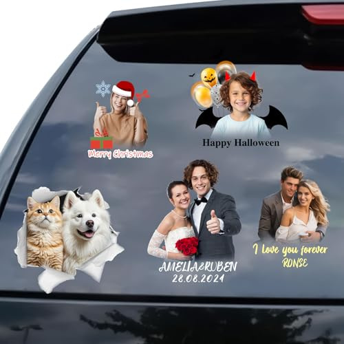 Autoaufkleber Selbst Gestalten Personalisierte Vinyl-Autofensteraufkleber, Personalisierte Hunde Katzen Haustiere Realistische Aufkleber für Hochzeit Weihnachten