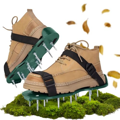 Sikeydels Zapatos Airador Escarificador de Cesped,Zapatos Aireador Jardin Tamaño Ajustable,Talla Universal para Todos Los Zapato Aireador de Césped,para Zapato Aireación en Patio y Jardín