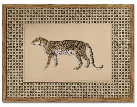 Vintage Leopard Wall Art Cheetah Safari Wall Decor Paintings, Wildlife Animal Poster Canvas Prints Aesthetic for Living Room Bedroom 12x16 inch Wood Framed