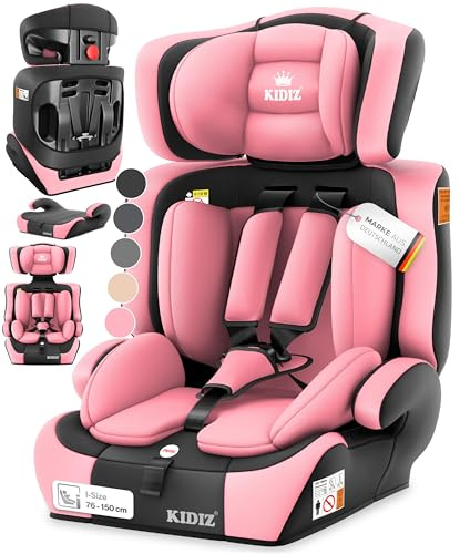 KIDIZ Asiento infantil para coche, grupo 1+2+3, 9-36 kg, cinturón de seguridad de 5 puntos, asiento para coche, asiento infantil, reposacabezas ajustable, elevador de asiento para 1 – 12 años, estable